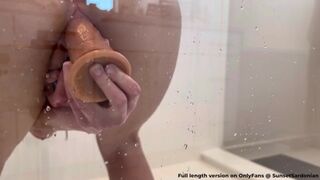 Masturbating with my clear dildo on the shower door ????