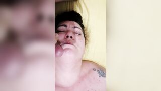 Bbw hairy wife facialized while she's masturbating herself