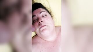 Bbw hairy wife facialized while she's masturbating herself