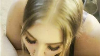 Sexy Smoker in Pigtails Sucks Pierced Cock