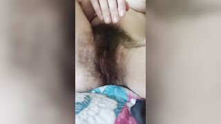 Big hairy pussy and old worn out panties with a huge hole.