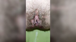 Hairy Creamy Pussy Pissing Loudly in the Toilet