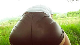 Outdoor Fuck with a Big Ass MILF in Leather Booty Shorts