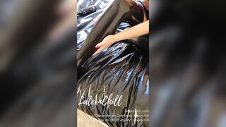 latexnchill putting on shiny rubber stockings full