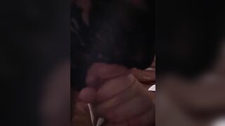 Sucking my husband's dick like a thirsty bitch, covered in stockings. I love being a slut. POV