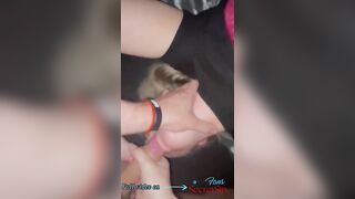 Horny blonde slut sucking balls, moaning and covered in cum after getting facefucked upside down