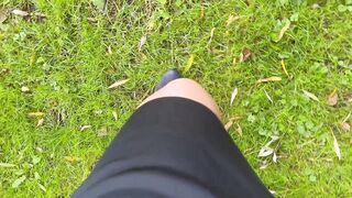 Desperate wetting accident outdoors piss on shoes and dress after party