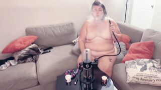 Naked BBW smokes her Studenglass Gravity Bong