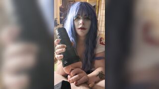 Clowngirl Aimeek19 enjoys a slutty night by teasing a fan, sucking his cock, and using a Fleshlight