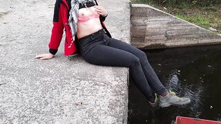 Relaxation in the park. Dissolute behavior in a public place