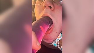 pretty teen whore sucks dildo off