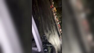 Creaming on his dick in a wide open parking lot