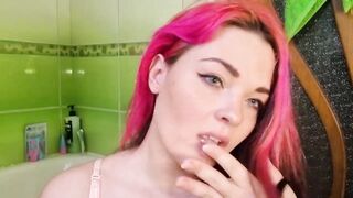 Deepthroat dick in a mouth of sexy girl drooling all face