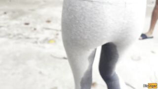 Filmed a crazy girl wetting her leggings in public