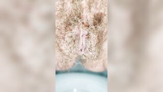 Super Close Up Hairy Pussy Peeing with a Spotlight in Public Toilet