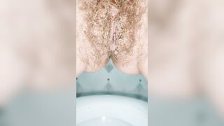 Super Close Up Hairy Pussy Peeing with a Spotlight in Public Toilet