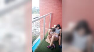 Passionate kisses with my ex-girlfriend and I caress her delicious pussy on the balcony