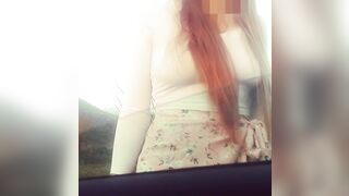 Girl giving me fast Handjob in Car (long red hair)