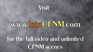 CFNM British chicks suck tied up man in group stockroom BJ