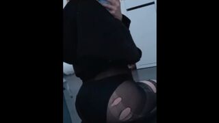beautiful student strokes her juicy ass through her stockings