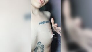 Massaging my tits with cum