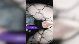 MILF with wet pussy rides fat dildo outside