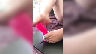 Wet sloppy dildo foot job