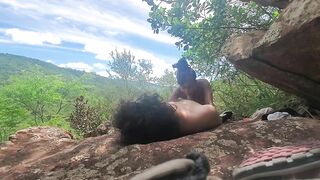 Nature sex in the tropical mountain, she sucks and rides like a godess