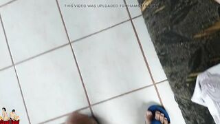 Wife footjob and handjob the small penis of her husband