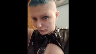 Shaved head leather outfit