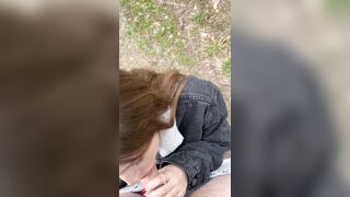 It got warmer and my 18 year old beauty wife wanted to give me a blowjob in the forest