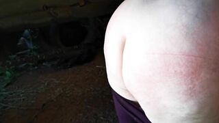 Slapping hanging tits in the barn