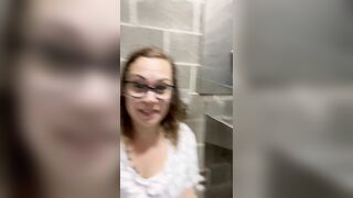 BBW stepmom MILF pees in gross public restroom
