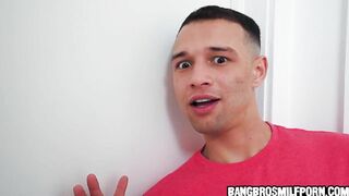 Stepson surprises his asian stepmom while she was masturbating in the bathroom