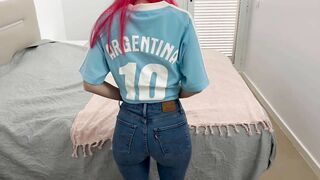 My neighbor from Argentina calls me to record her masturbating, I go to her house and she is in very provocative tight jeans