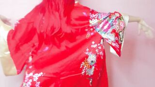 anime girl dancing in kimono red underwear