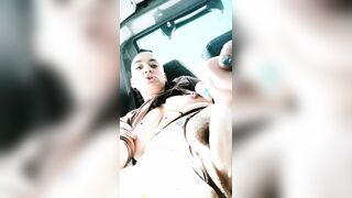 She gets excited in front off a stranger in the public city bus