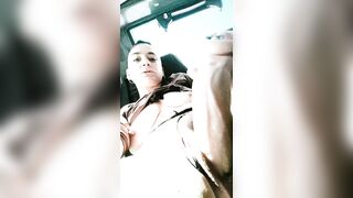 She gets excited in front off a stranger in the public city bus