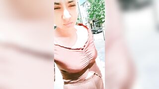 She gets excited in front off a stranger in the public city bus