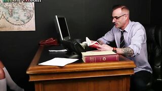 CFNM students suck and wank professors cock in 3some