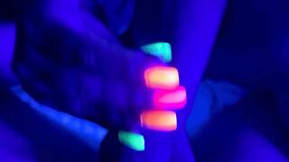 Neon Black Light Nails with Cumshot - Part 2