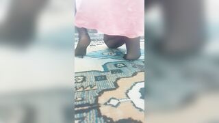 Hot mature wiping the carpet by bending over