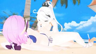 Honkai Impact Elysia and Kiana Beach Sex Hentai Mmd 3D Purple Hair Color Edit Smixix