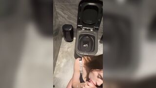 my 18 year old girl gives me a blowjob in the restroom of a restaurant, public