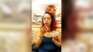 School age latina bitch licks up chocolate